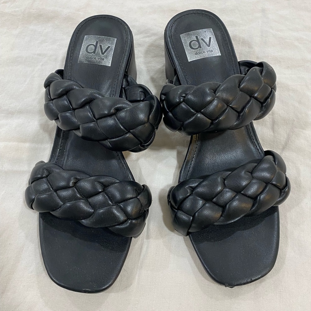 Dolce Vita Black Braided Double-Strap Heeled Sandals